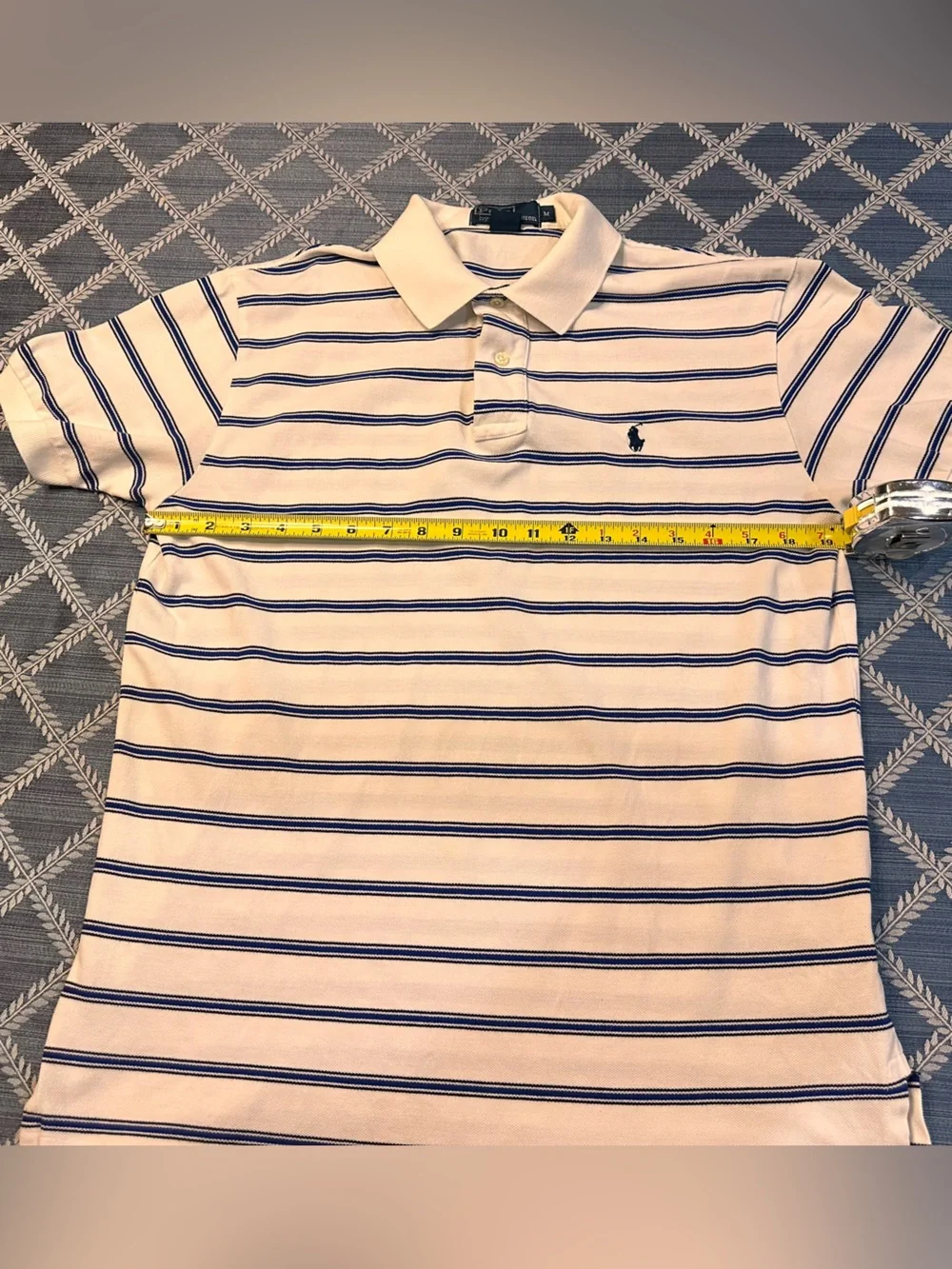 Ralph Lauren White Polo Shirt with Navy Stripes